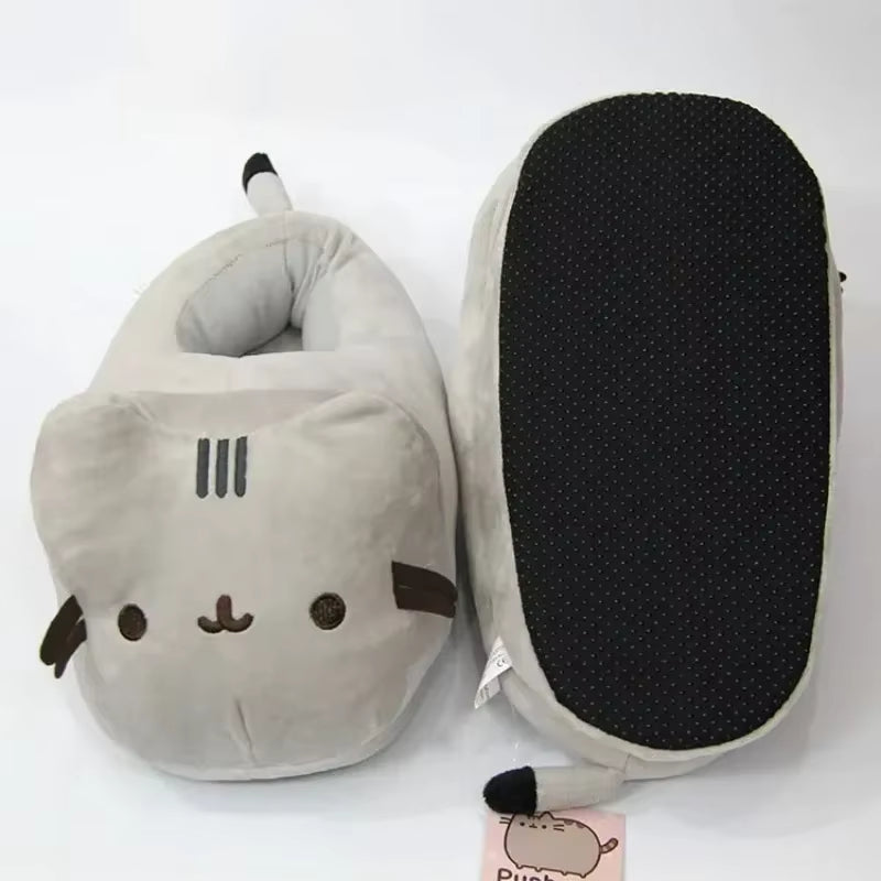 Cartoon Full Covered Cat Slippers Warm Winter Slides Soft Plush Doll Indoor Cute Anime Bedroom Shoes Home Use