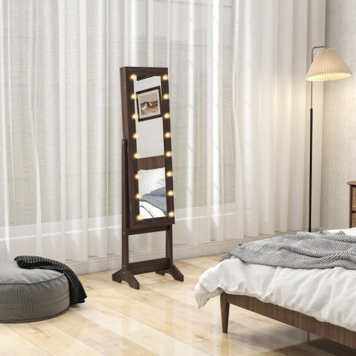 HOMCOM Freestanding Mirrored Jewellery Storage Cabinet - Dark Brown