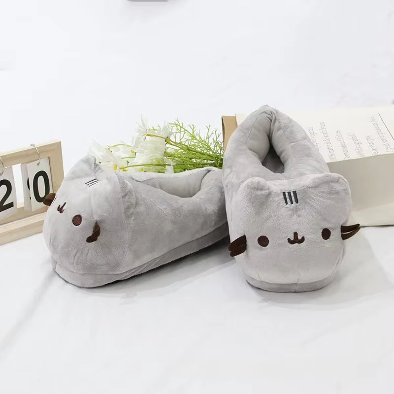 Cartoon Full Covered Cat Slippers Warm Winter Slides Soft Plush Doll Indoor Cute Anime Bedroom Shoes Home Use