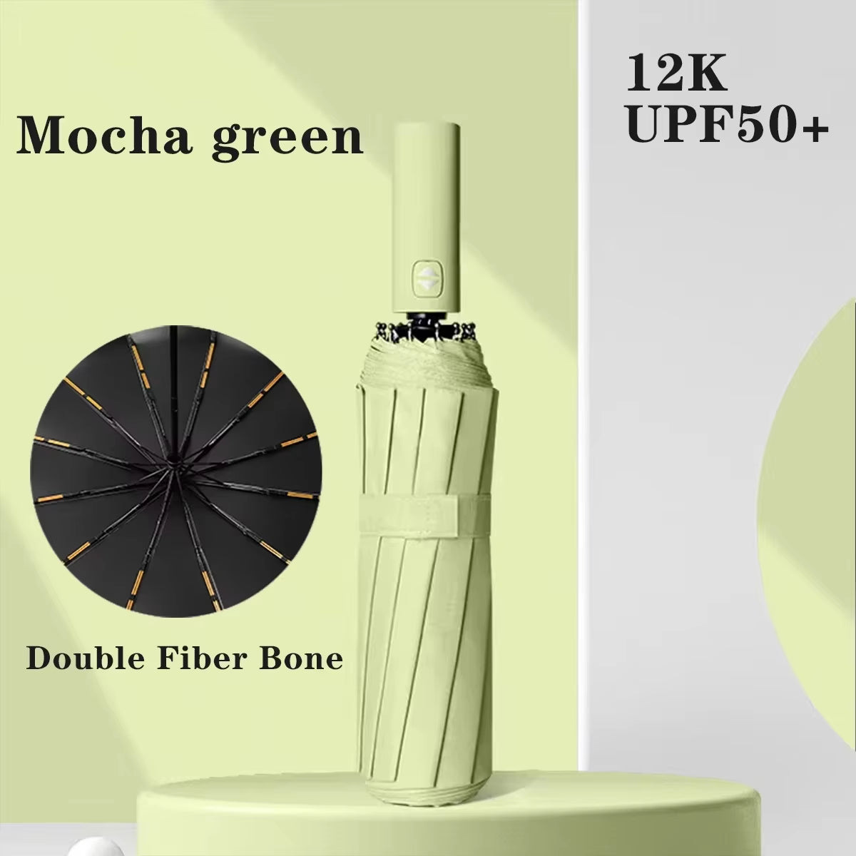 12 Bone Black Glue Fully Automatic Umbrella - Thick Durable Three-Fold UV Resistant Folding Design for Protection and Style