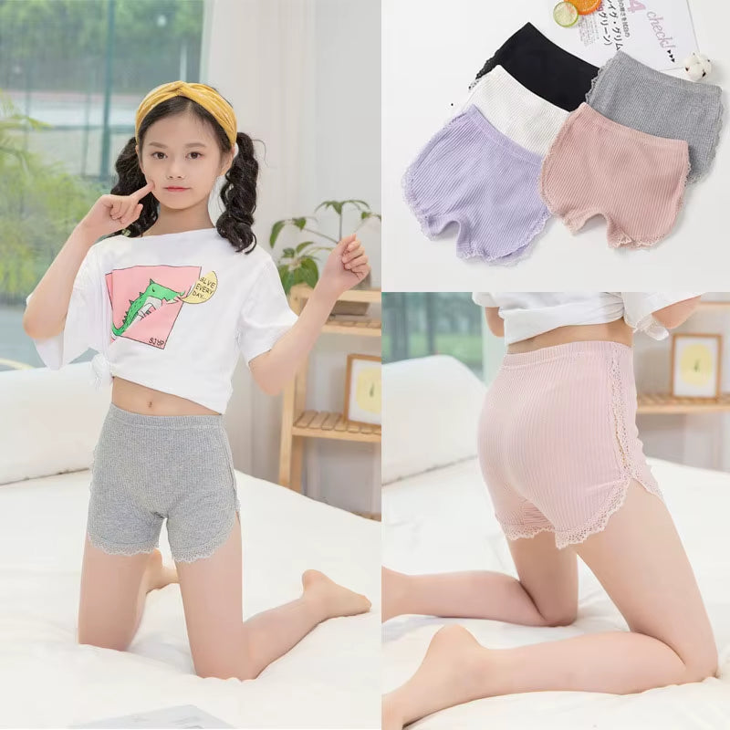 Kids Girls Underwear Cotton Solid Color Lace Underwear for Baby Summer Dress Underwear Pants Children'S Safety Underwear Shorts