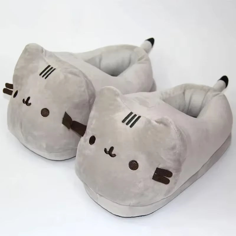 Cartoon Full Covered Cat Slippers Warm Winter Slides Soft Plush Doll Indoor Cute Anime Bedroom Shoes Home Use
