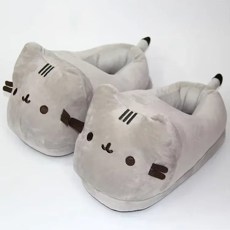 Cartoon Full Covered Cat Slippers Warm Winter Slides Soft Plush Doll Indoor Cute Anime Bedroom Shoes Home Use